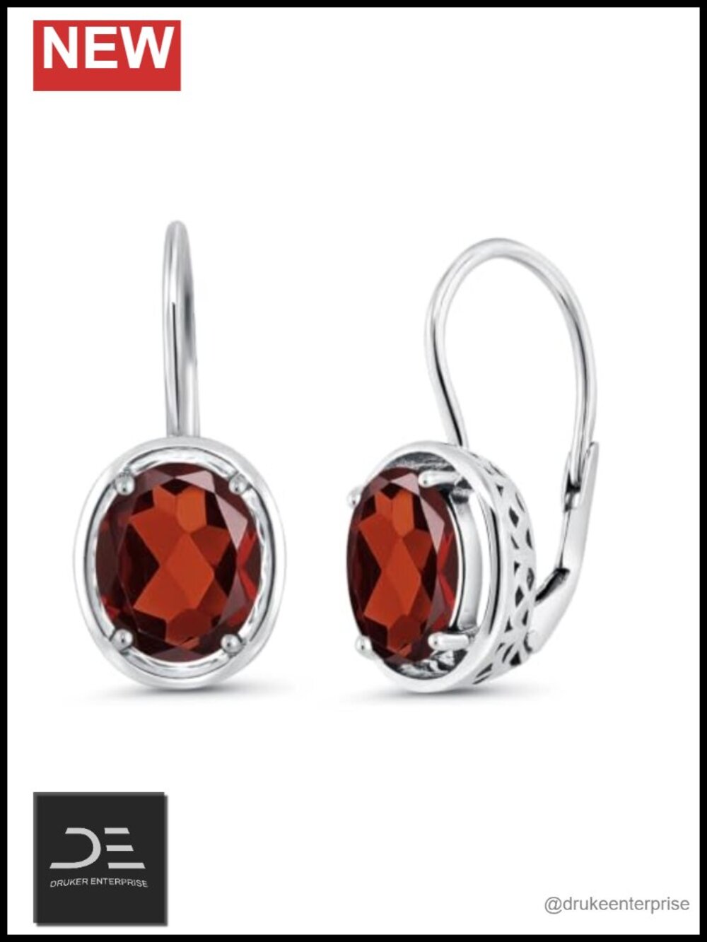 Red Garnet Dangle Earrings 925 Sterling Silver Leverback 3.60 CTTW
